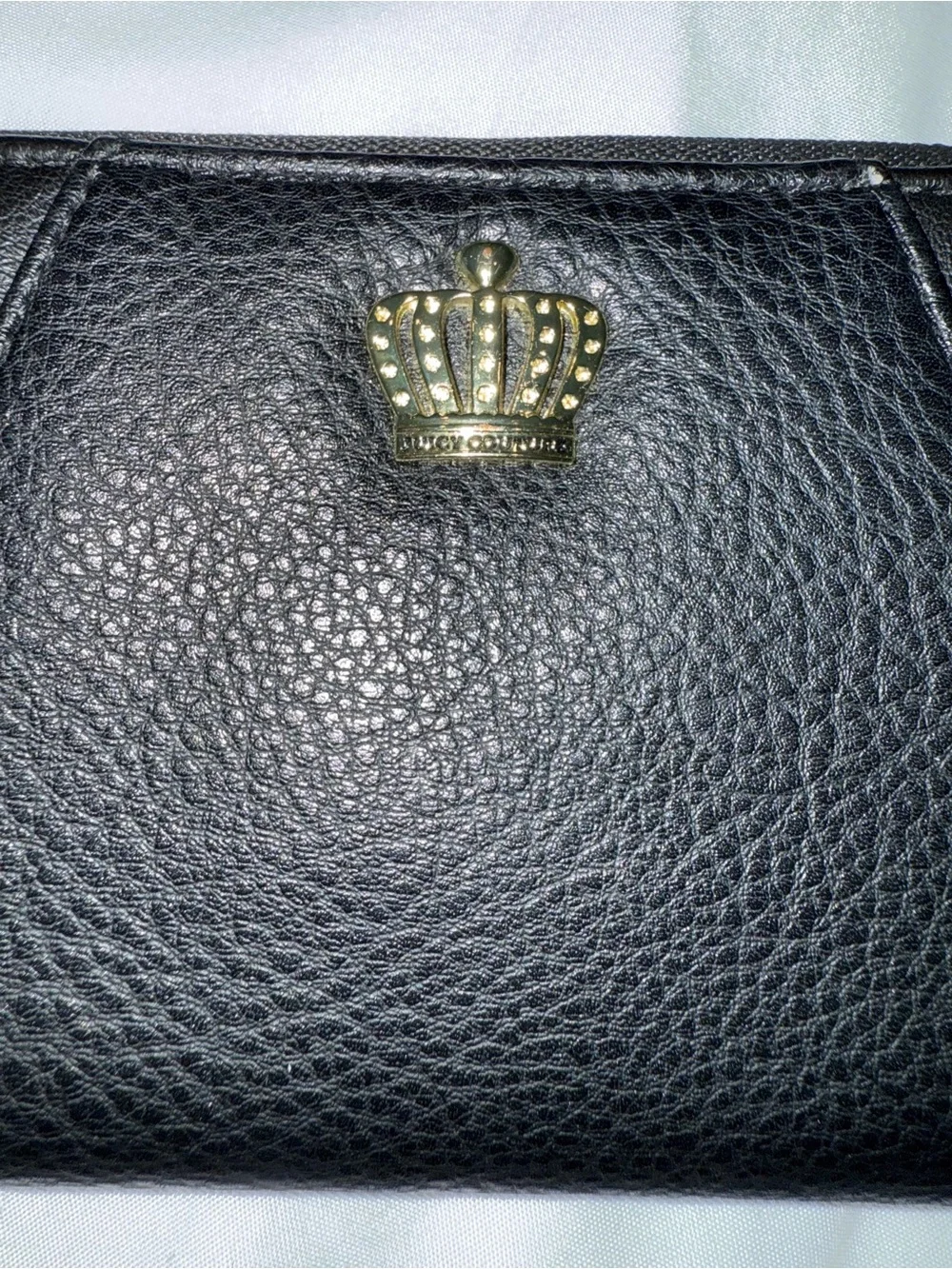Juicy Coture Black Quilted Zip-Around Wallet with Gold Crown Accent